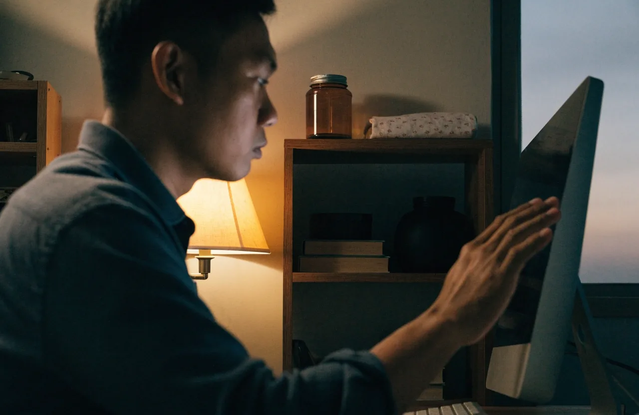 Over-the-shoulder view of a person adjusting browser settings on a home computer